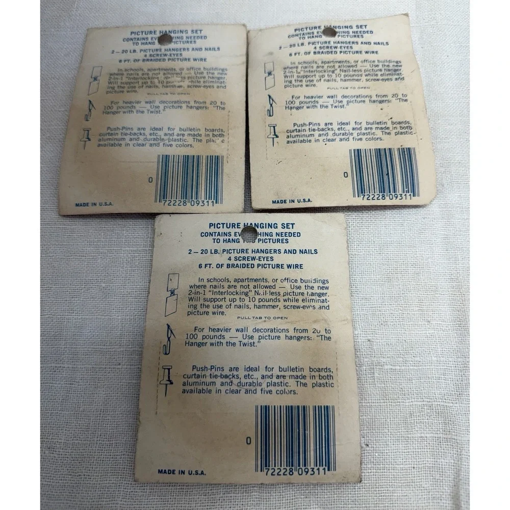 Vtg Moore Picture Hanging Hardware Lot NOS Wire Hangers Sawtooth Nail-Less 14 Pk